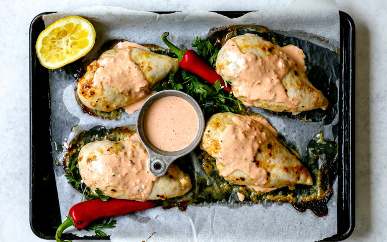 Poulet mariné à l’ail et la sauce sriracha