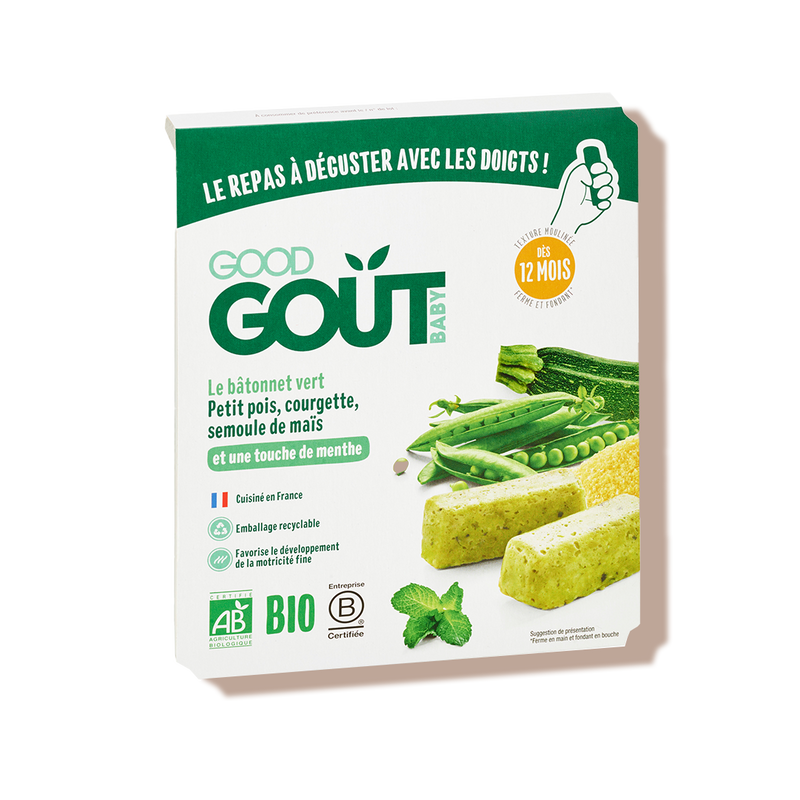 Le bâtonnet vert : petit pois, courgette, semoule de maïs good gout