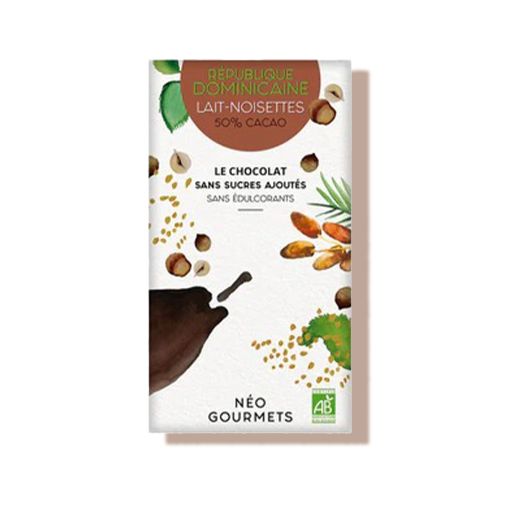 Chocolat au lait 50% et noisettes bio