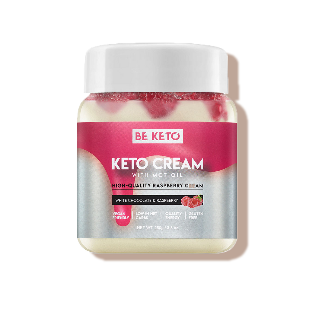 Crème Keto framboise, chocolat blanc et huile MCT