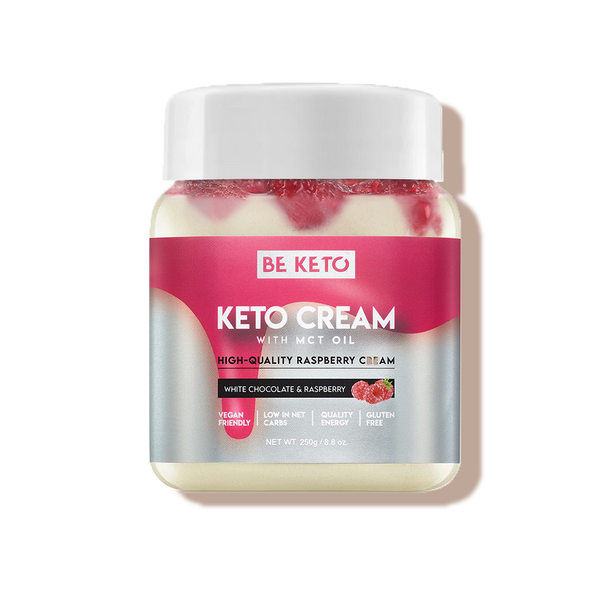 Crème Keto framboise, chocolat blanc et huile MCT