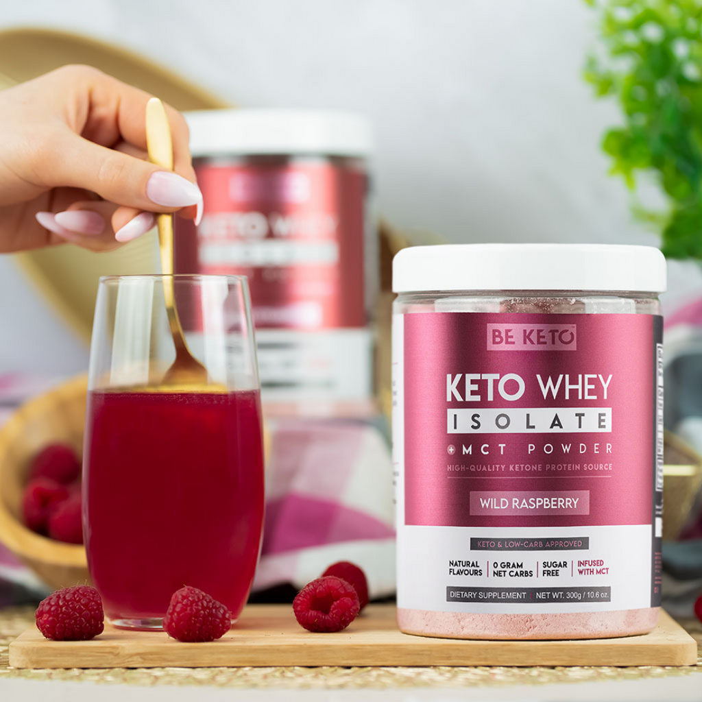 Whey isolate + poudre de MCT framboise